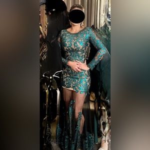 Long Sleeves Green/Teal/turquoise Dress elegant